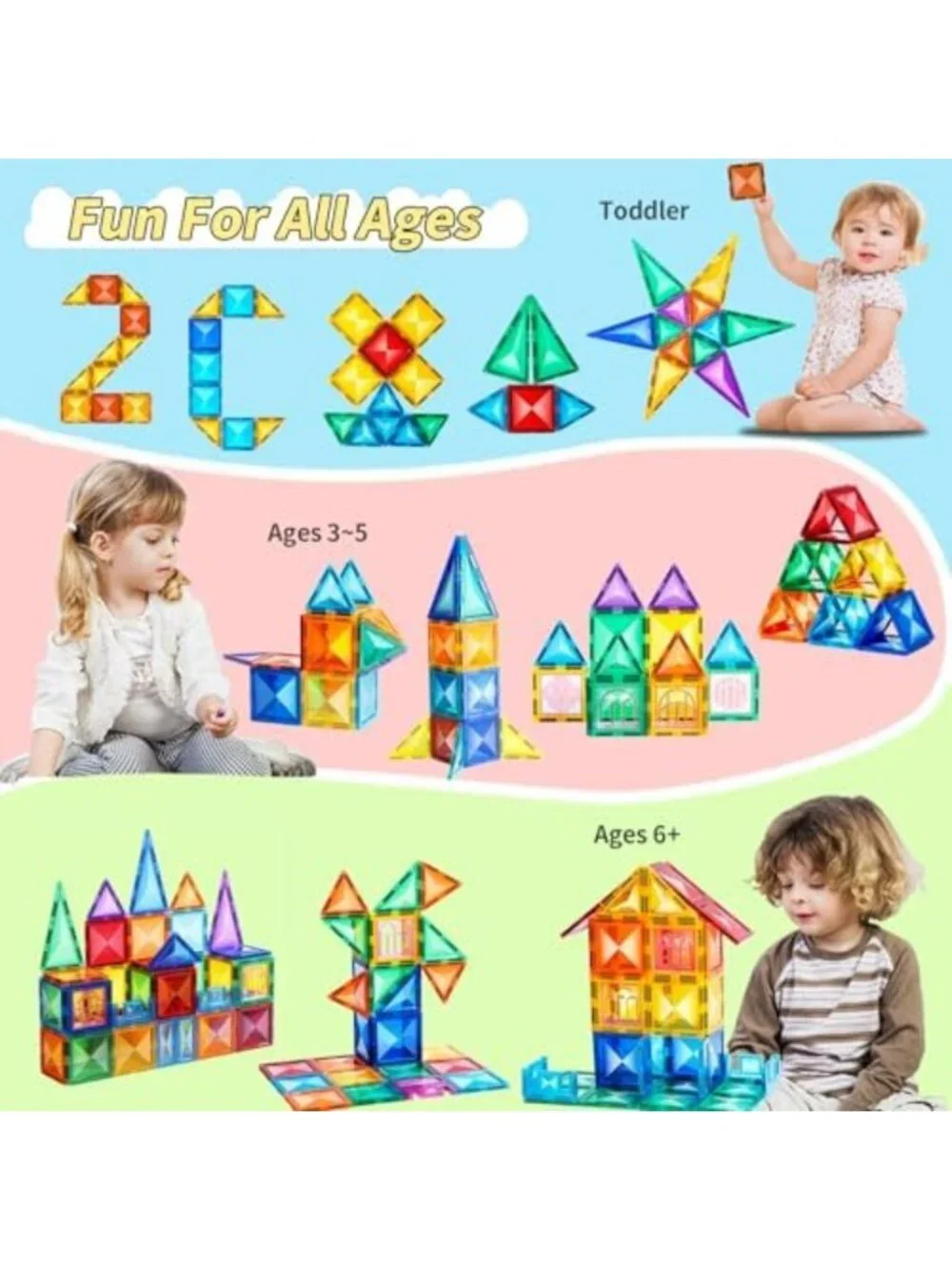 64PCS Magnetic Building Tiles for Kids 3+ | Creative STEM Toys & Educational Fun
